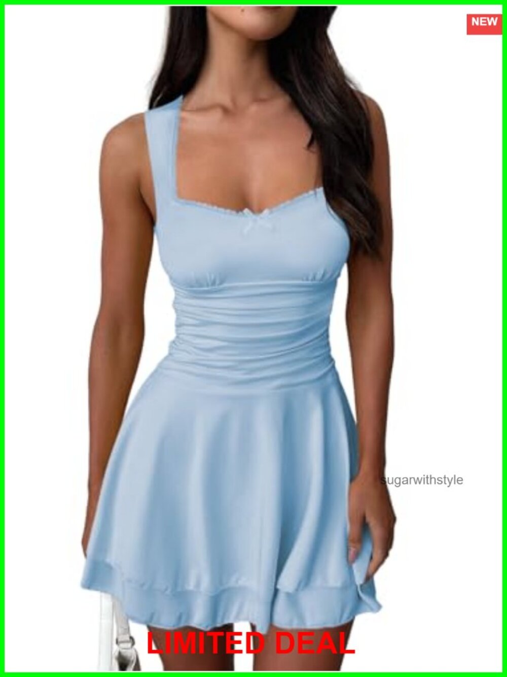 Women's Summer Mini Dress Sleeveless Square Neck A-Line Tiered Ruffle Hem